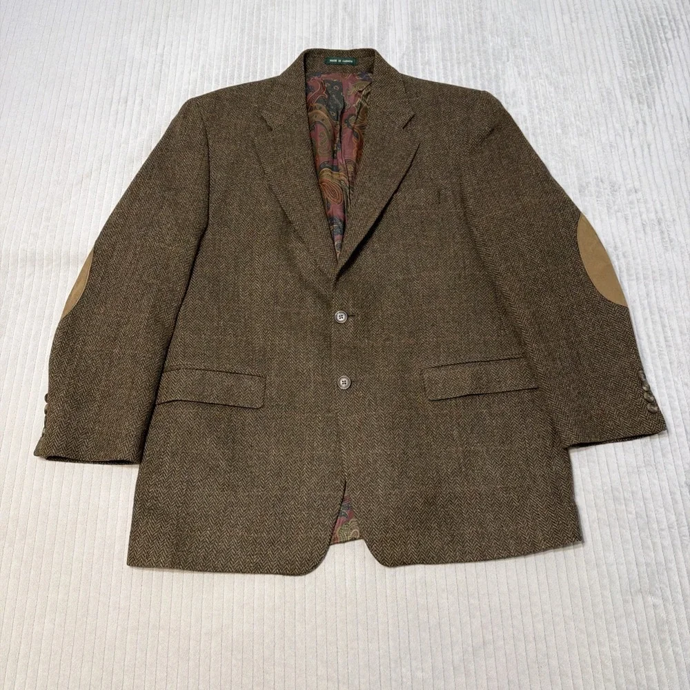 Lauren Ralph Lauren Wool Herringbone Blazer Elbow Patches Paisley Lining 41R